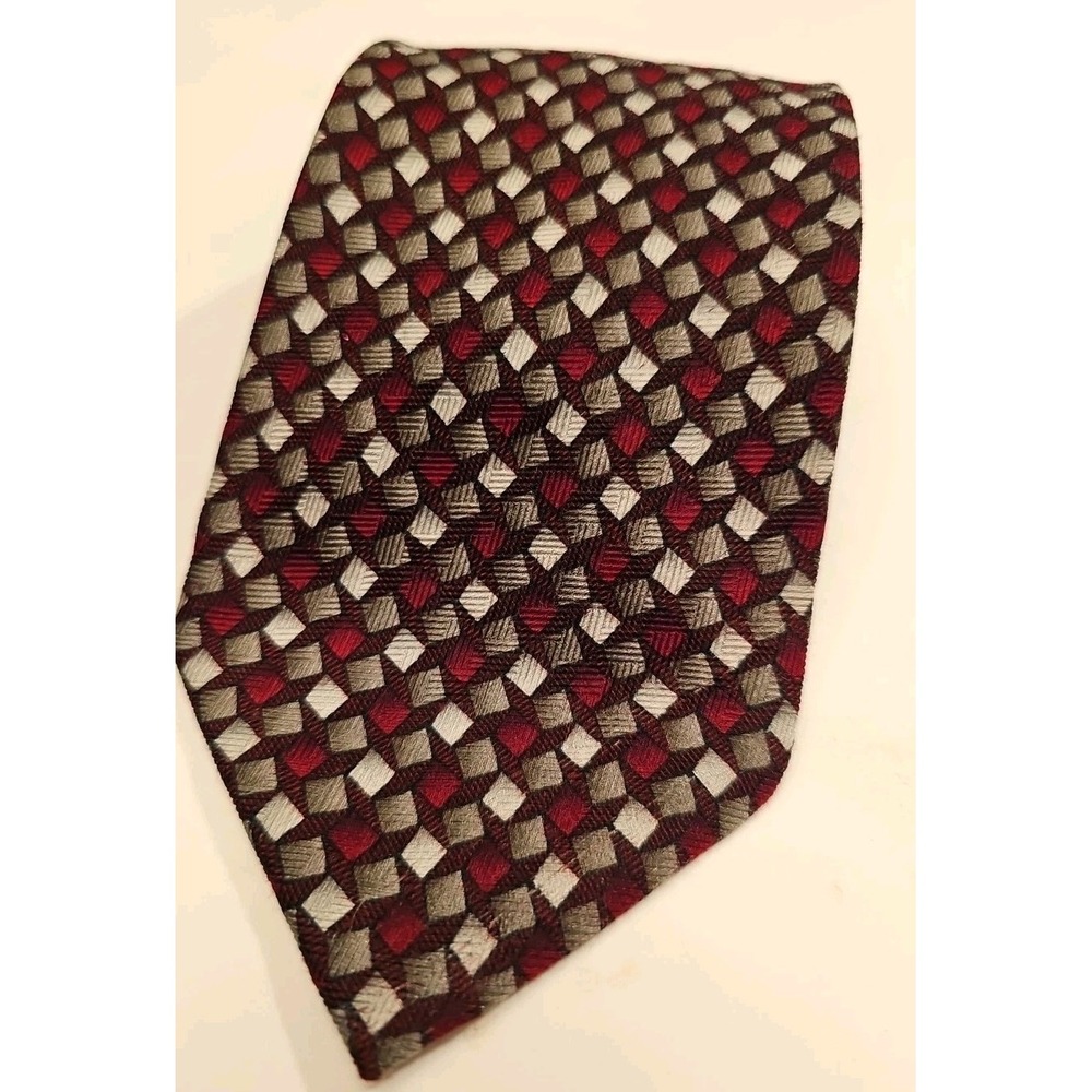 Louis Roth Men's Necktie Tie Silk Maroon Gray Black Geometric Wide